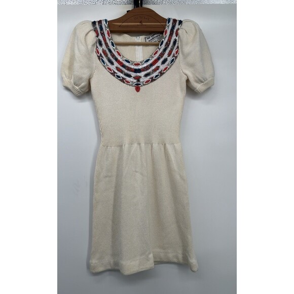Vintage 1960's Pat Sandler Knitted Dress Pearl Embellished Dress Small - Picture 1 of 9